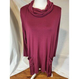 Aria Handmade Women’s Size XL Jersey‎ Knit Tunic W/Pockets Lagenlook Red